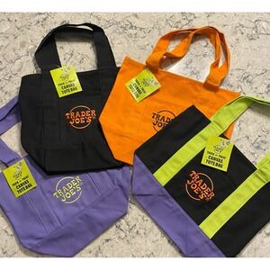 Trader Joe's Mini Halloween‎ Canvas Tote Bag Set Of 4 Orange Black Purple NWT